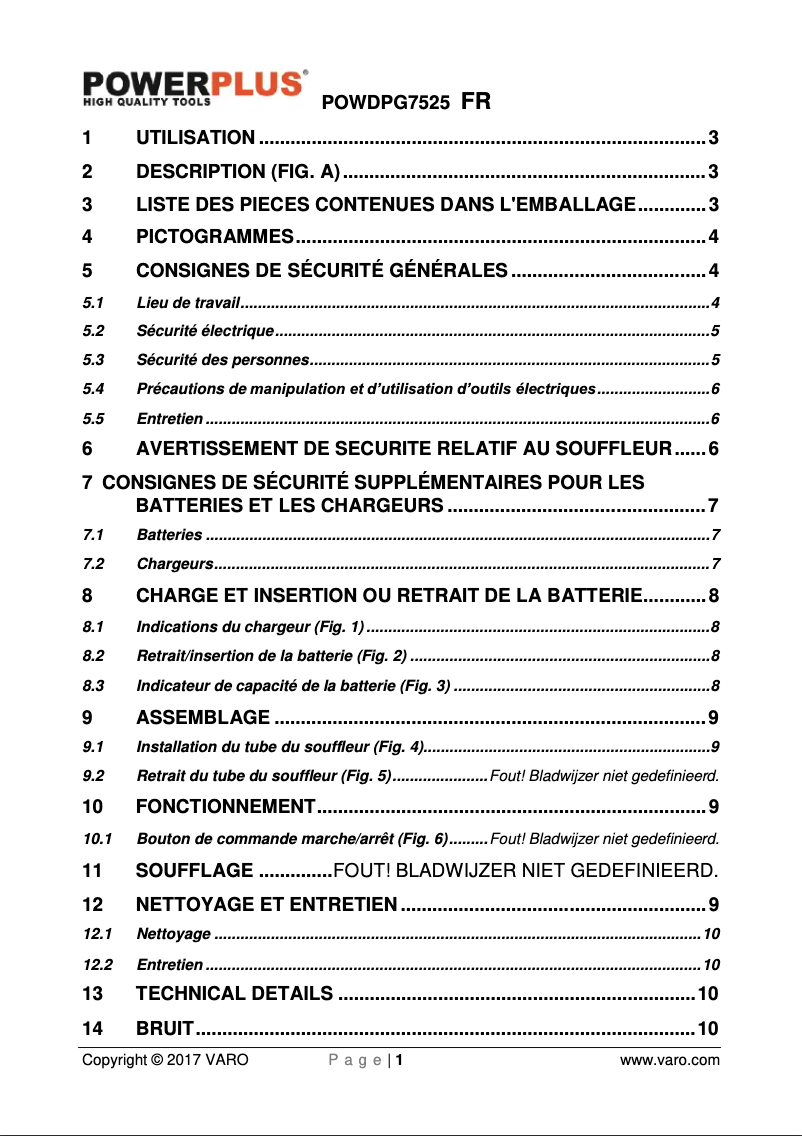 Page 1 de la notice Manuel utilisateur PowerPlus POWDPG7525