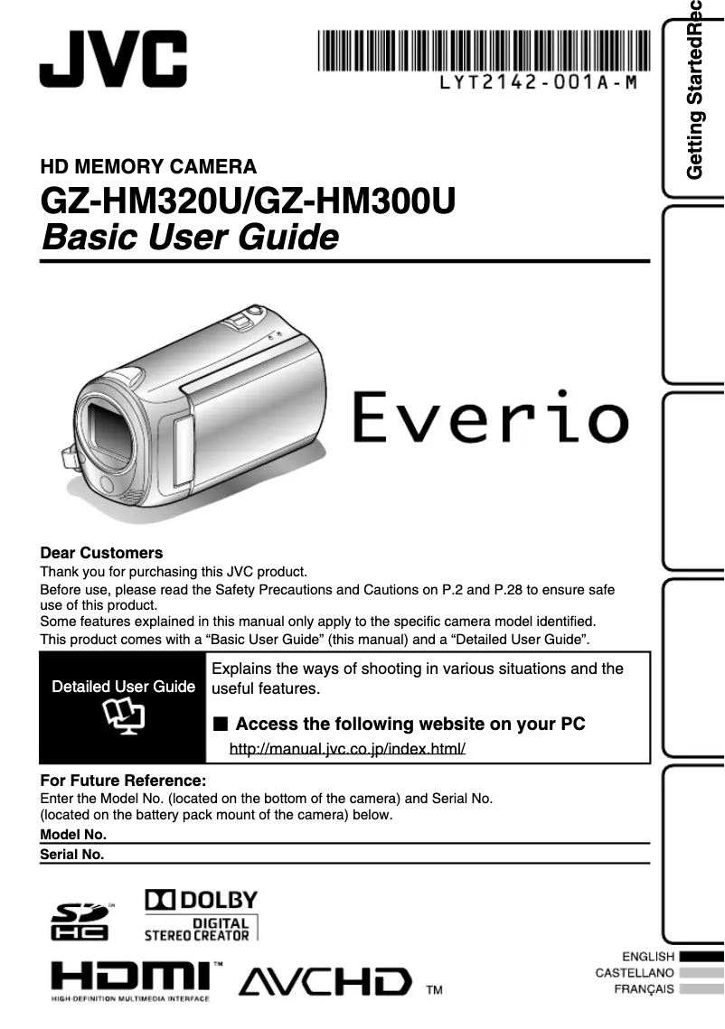 Page 1 de la notice Manuel utilisateur JVC GZ-HM320