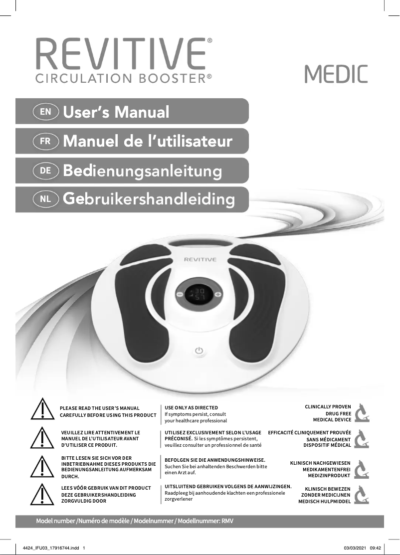 Page n°1 - Manuel utilisateur Revitive Advanced RMV