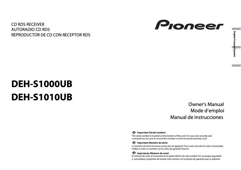 Page n°1 - Manuel utilisateur Pioneer DEH-S1010UB