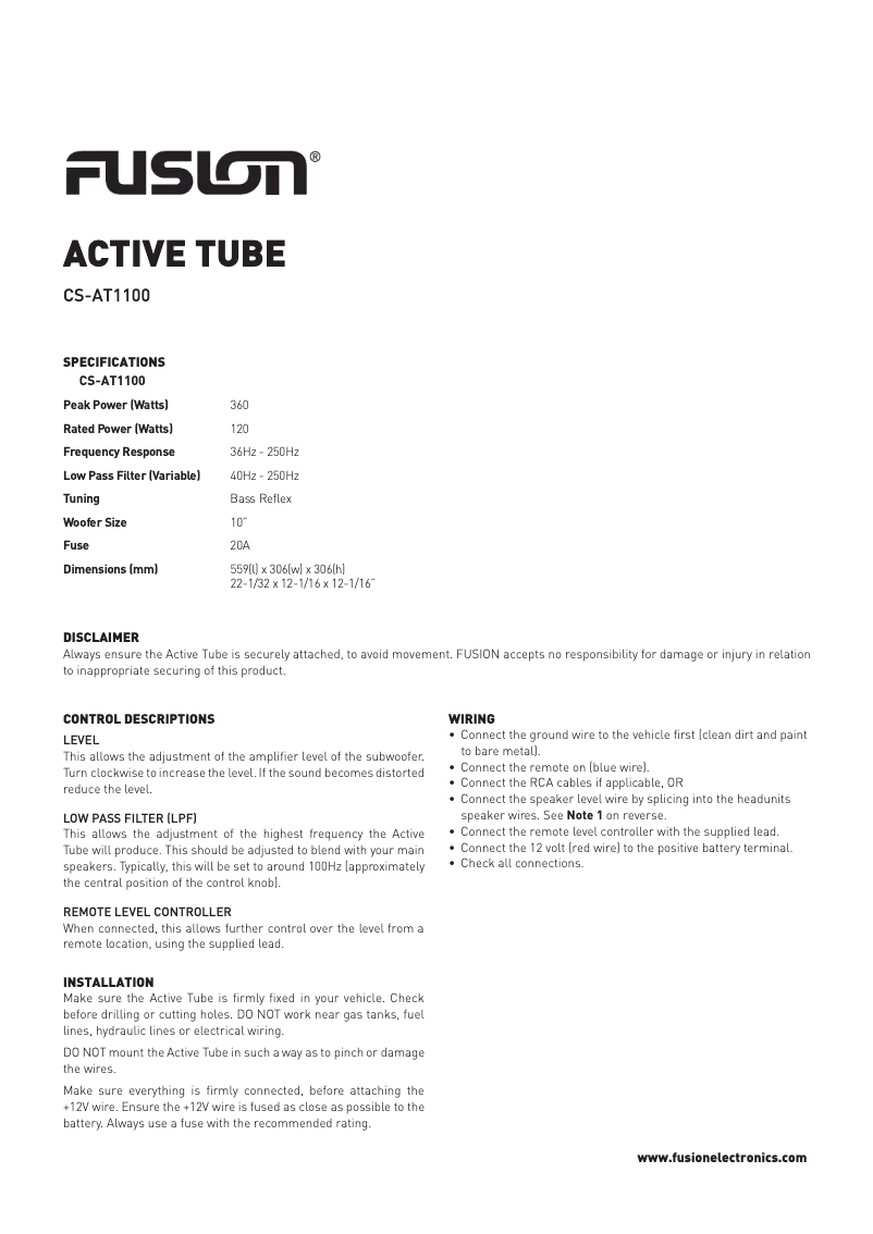 Page 1 de la notice Manuel utilisateur Fusion CS-AT1100