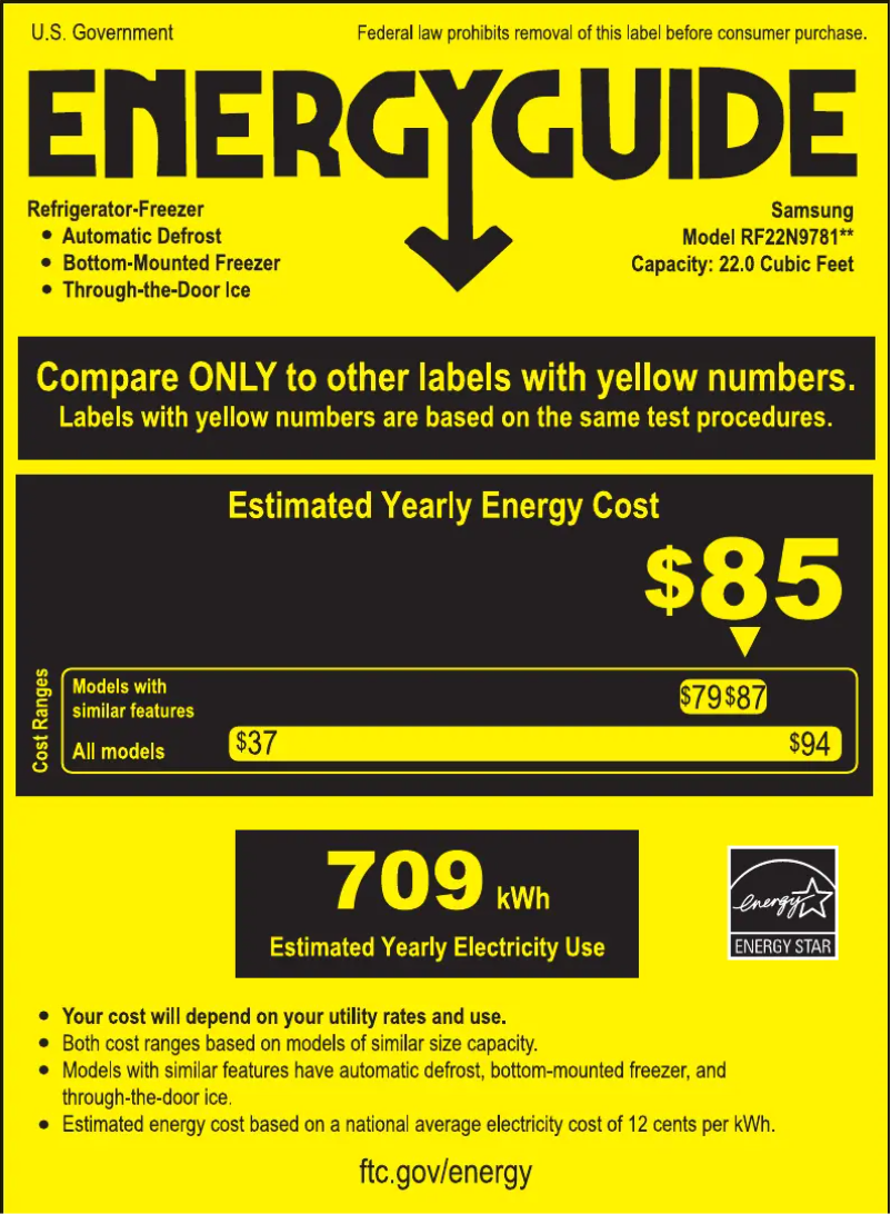 Page 1 de la notice Label énergétique Samsung RF22N9781SG/AA