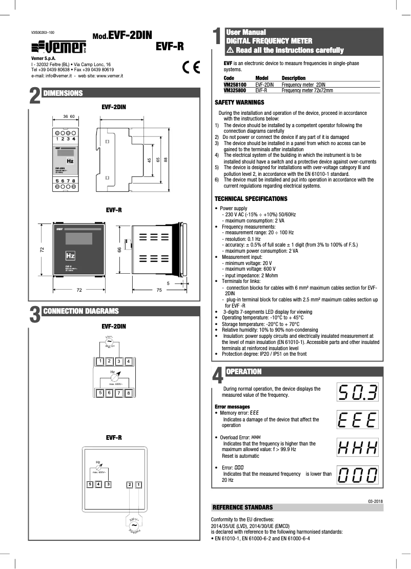 Page n°1 - Manuel utilisateur Vemer EVF-R