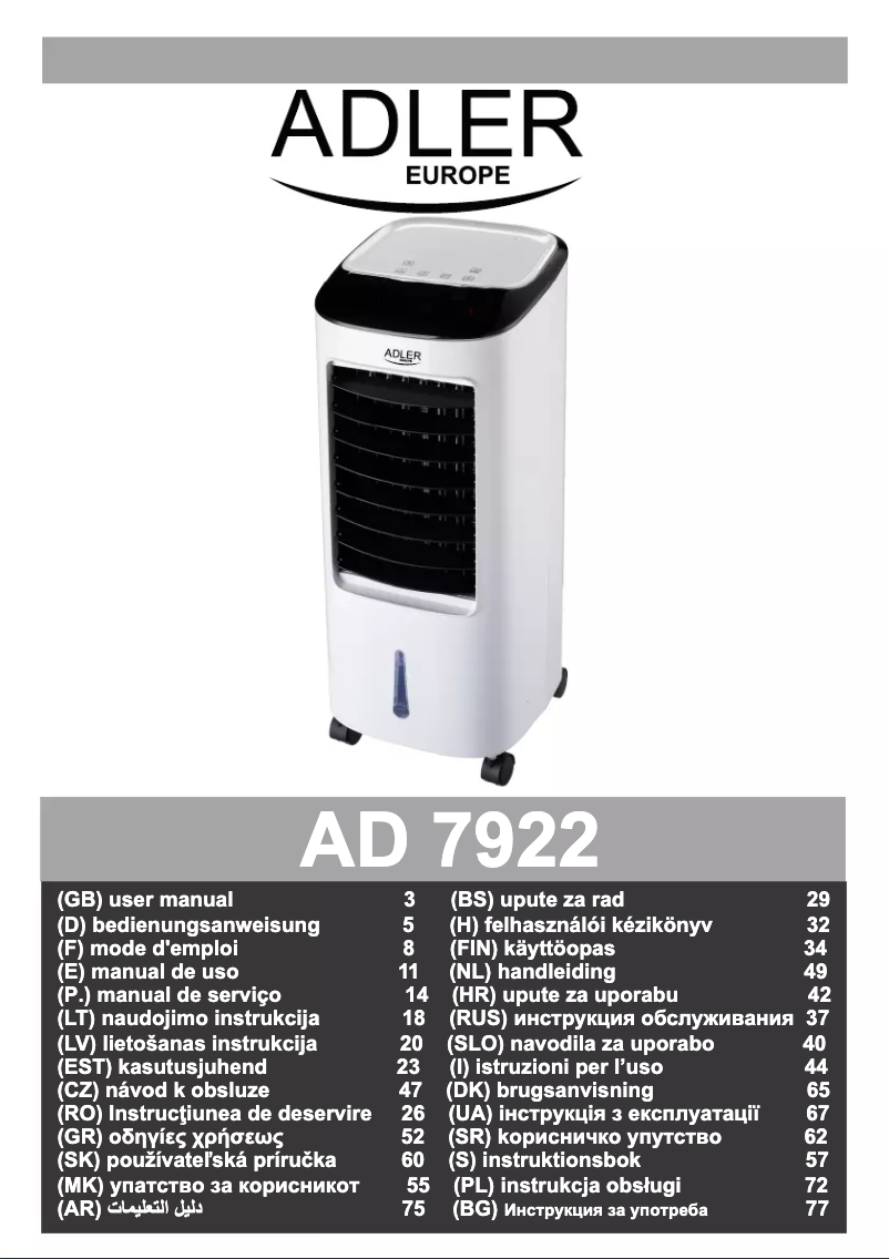 Page 1 de la notice Manuel utilisateur Adler AD 7922
