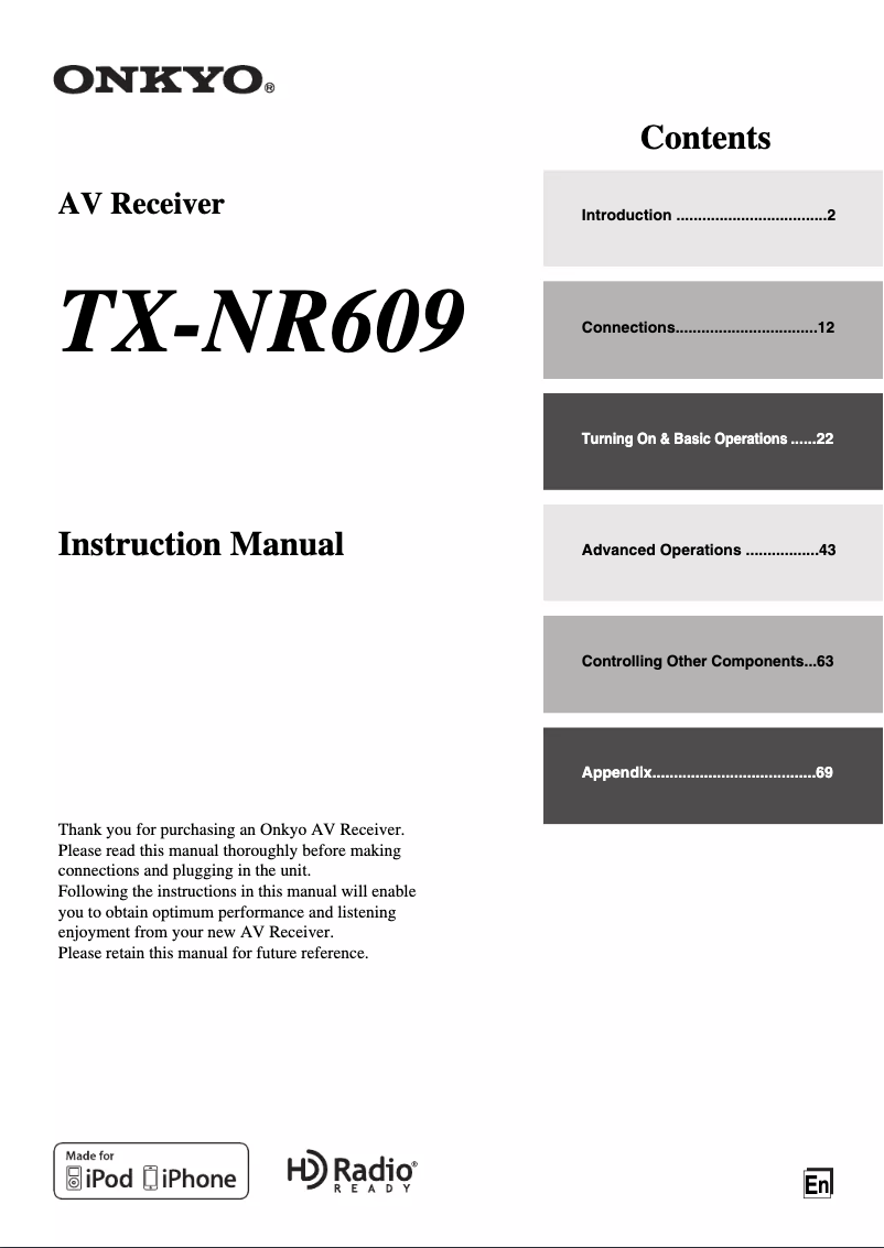 Page 1 de la notice Manuel utilisateur Onkyo TX-NR609