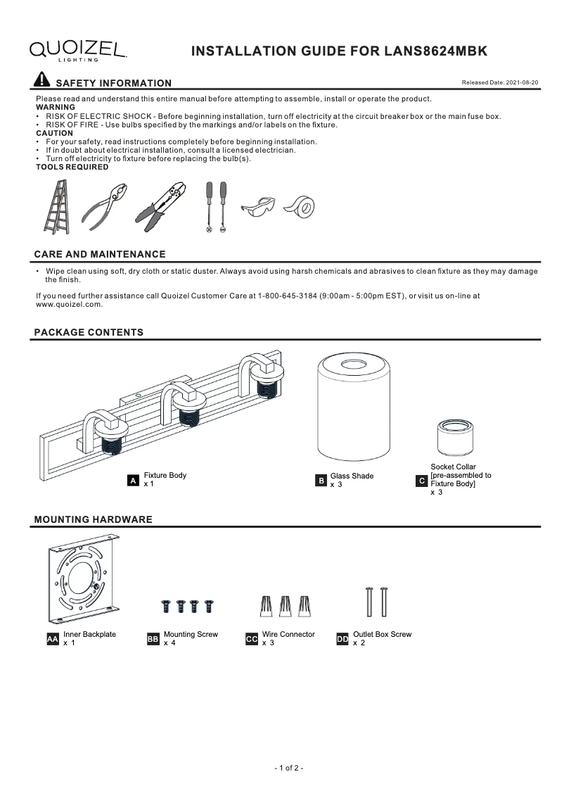 Page n°1 - Manuel utilisateur Quoizel Lansdowne LANS8624MBK