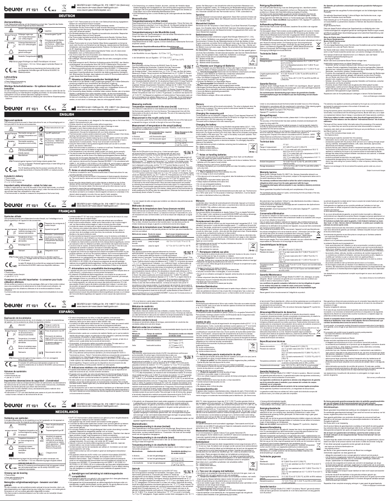 Page 1 de la notice Manuel d'utilisation et d'entretien Beurer FT 15/1