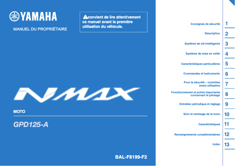 Page n°1 - Manuel utilisateur Yamaha NMAX 125 (2023)