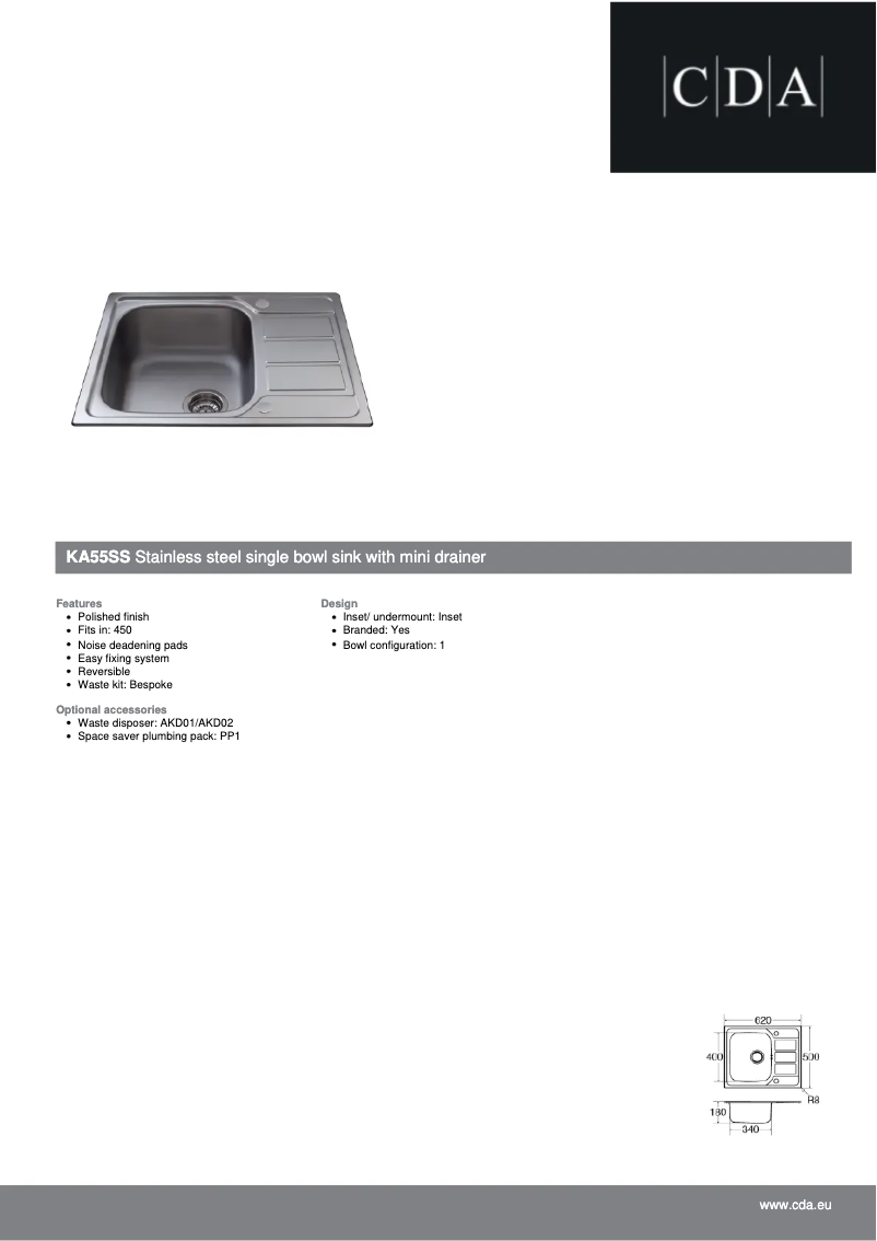 Page 1 de la notice Fiche technique CDA KA55SS