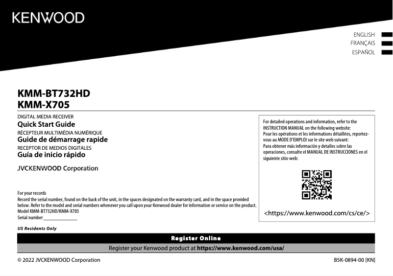 Page 1 de la notice Guide de démarrage rapide Kenwood KMM-BT732HD