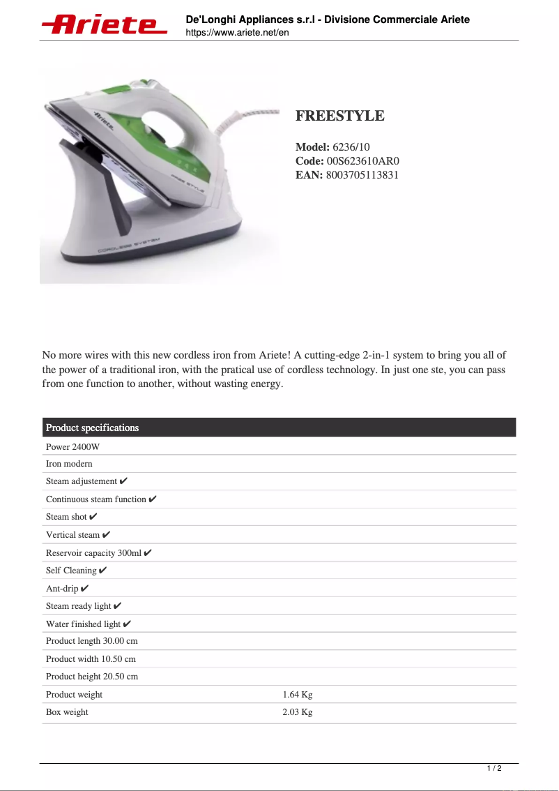 Image de la première page du manuel de l'appareil 6236 Freestyle