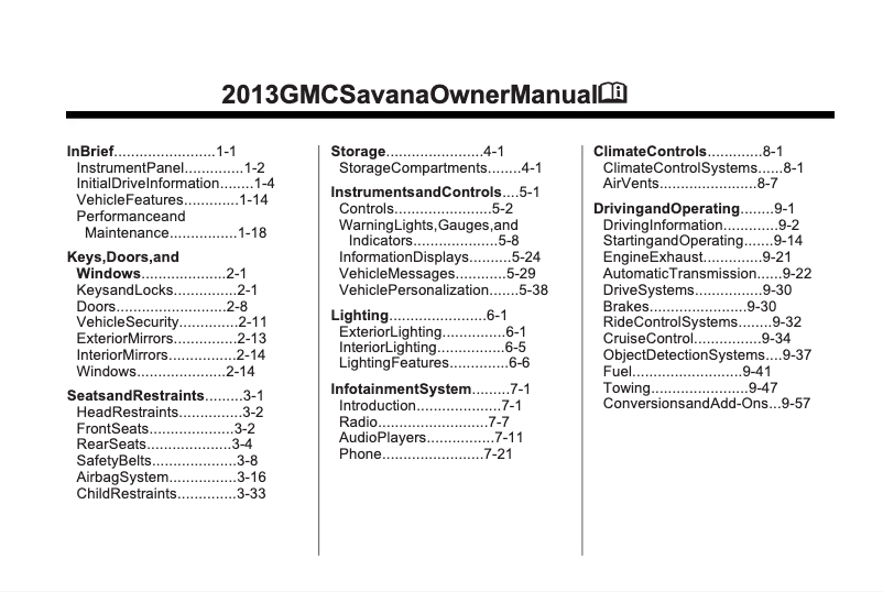 Page 1 de la notice Manuel utilisateur GMC Savana Passenger (2013)