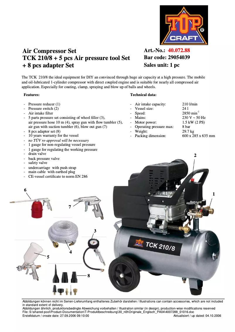 Page n°1 - Manuel utilisateur Topcraft TCK 210/8