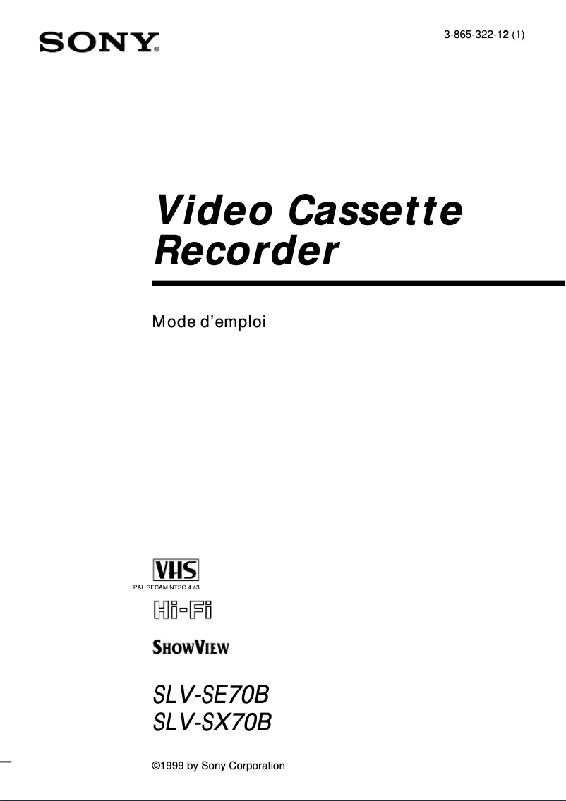 Page 1 de la notice Manuel utilisateur Sony SLV-SX70B