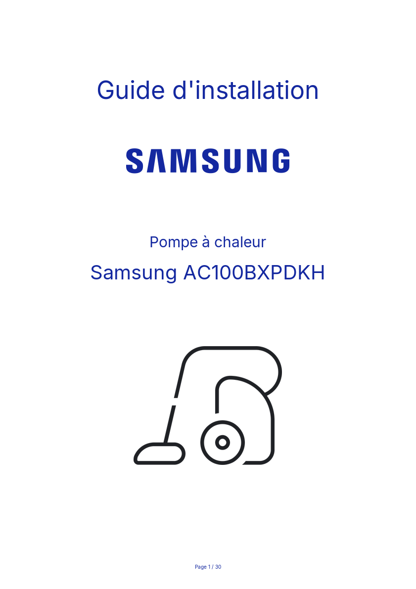 Page n°1 - Guide d'installation Samsung AC100BXPDKH