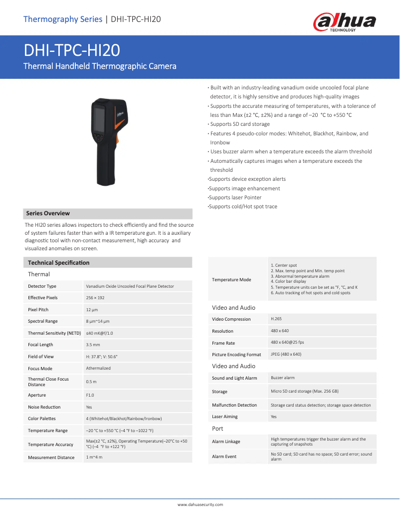 Page n°1 - Fiche technique Dahua Technology TPC-HI20