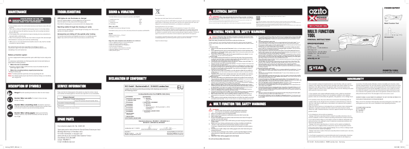 Página 1 del manual Manual de usuario Ozito PXMFTS-100U