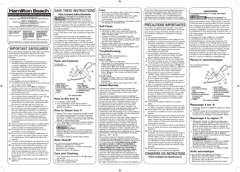 Page 1 de la notice Manuel utilisateur Hamilton Beach 14650