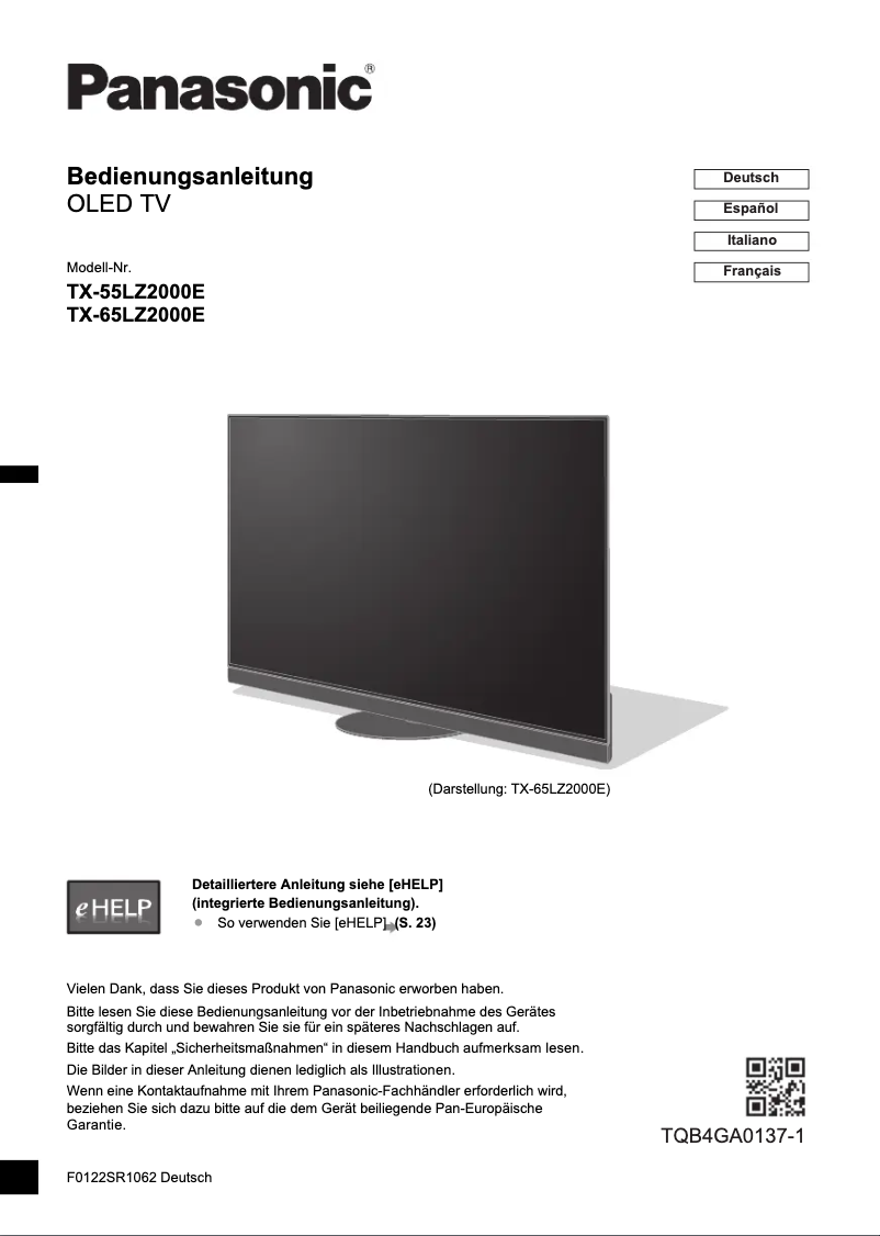 Imagen de la primera página del manual del dispositivo TX-55LZ2000E
