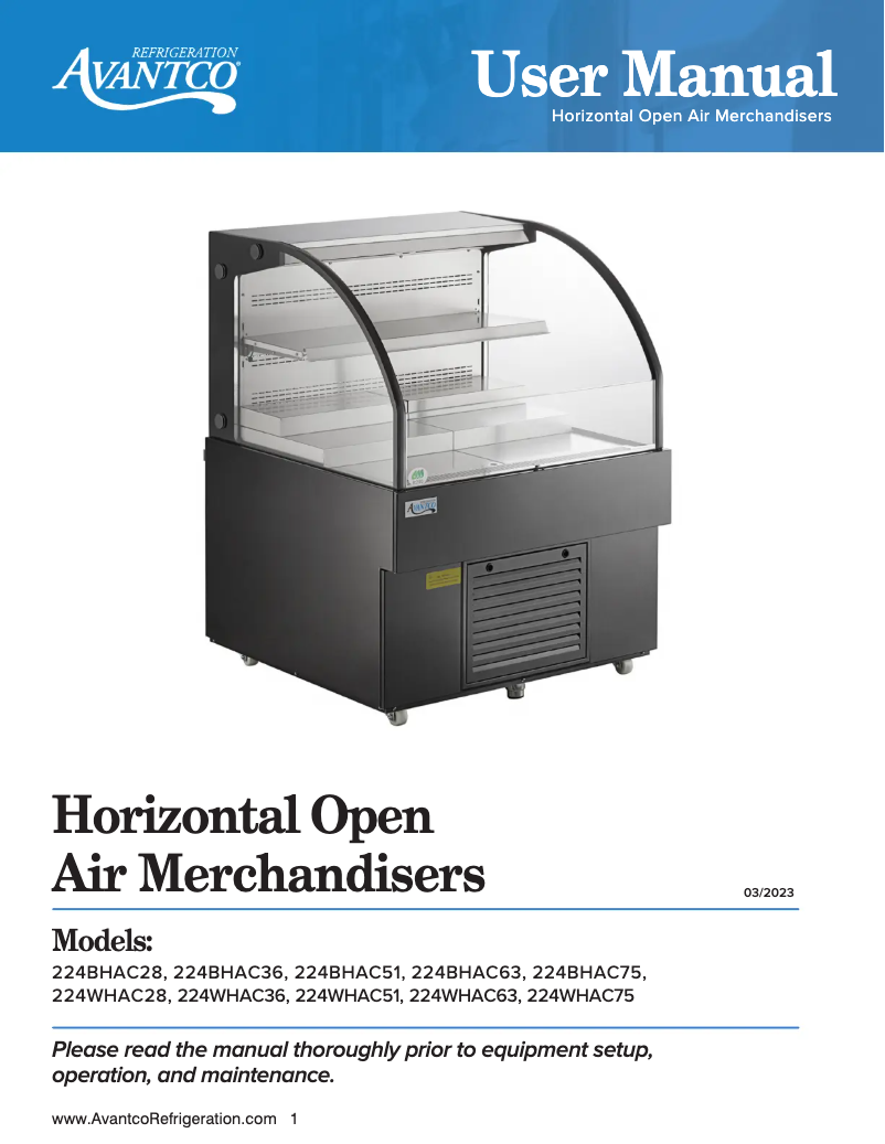 Page 1 de la notice Manuel utilisateur Avantco BHAC-36