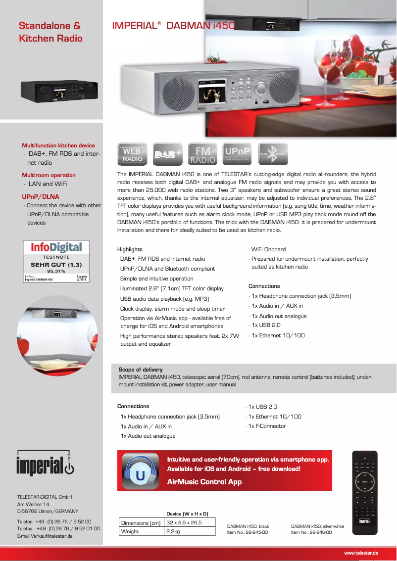 Page 1 de la notice Fiche technique Imperial Dabman i450