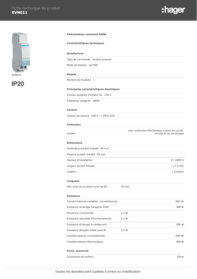 Image de la première page du manuel de l'appareil EVN011