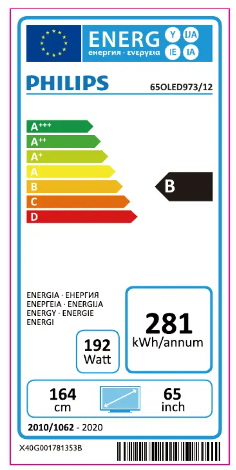 Page n°1 - Label énergétique Philips 65OLED973