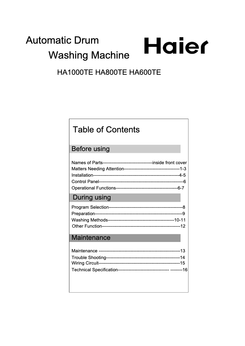 Image de la première page du manuel de l'appareil HA1000TE