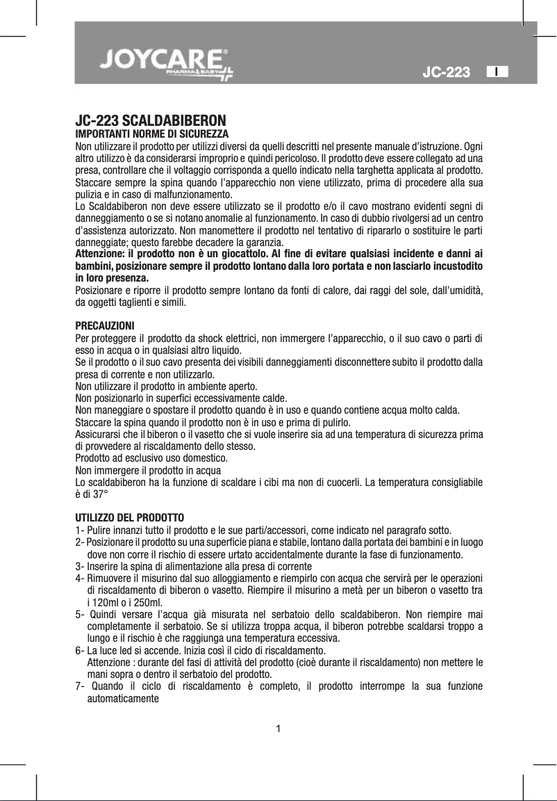 Image de la première page du manuel de l'appareil JC-223