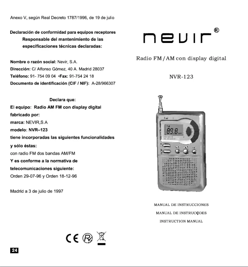 Image de la première page du manuel de l'appareil NVR-123