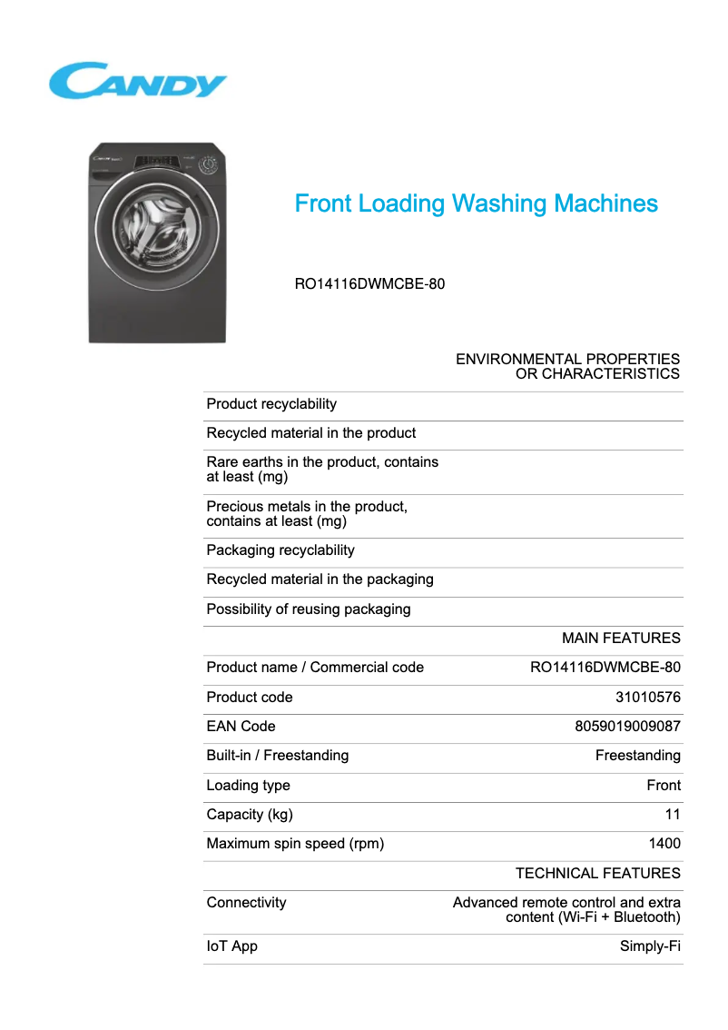 Image de la première page du manuel de l'appareil RO14116DWMCBE-80