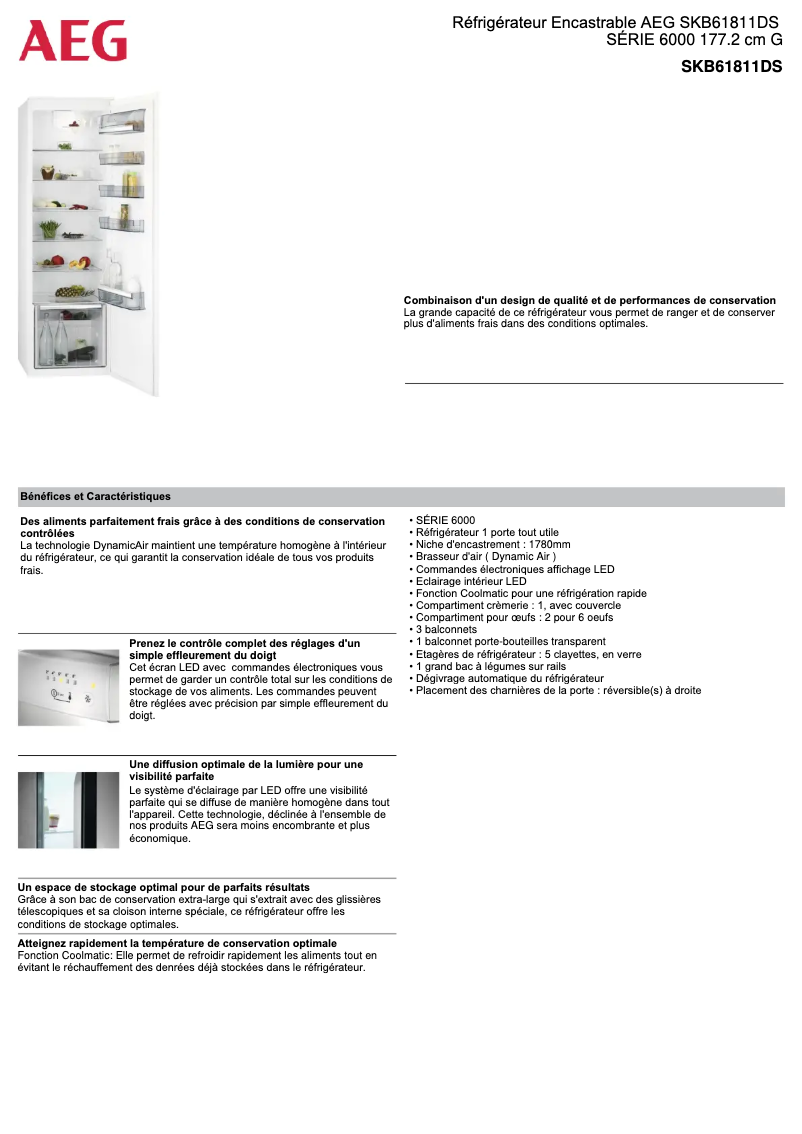 Page n°1 - Fiche technique AEG SKB61811DS