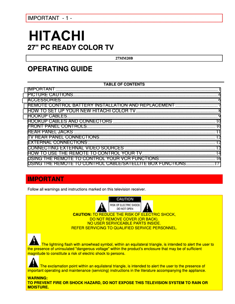 Page 1 de la notice Manuel utilisateur Hitachi 27MM20B
