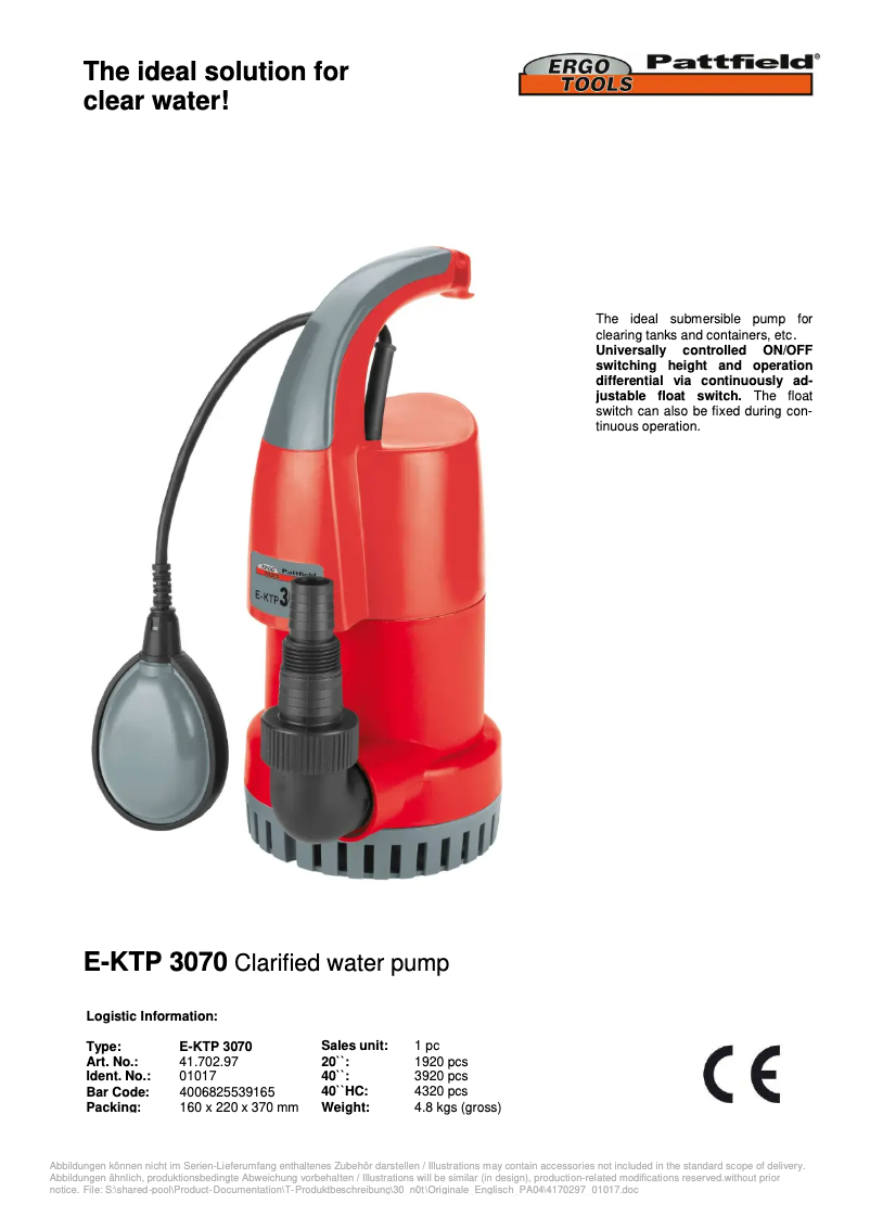 Page n°1 - Manuel utilisateur Ergotools Pattfield E-KTP 3070