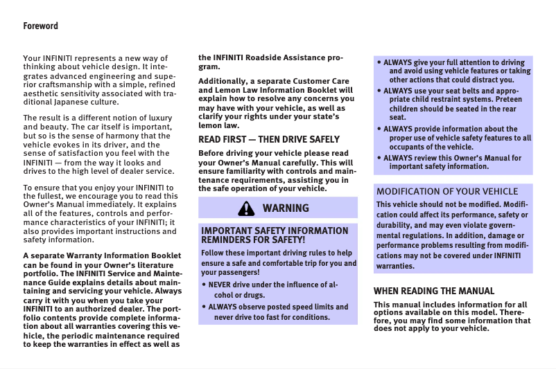 Página 1 del manual Manual de instrucciones Infiniti FX45 (2008)