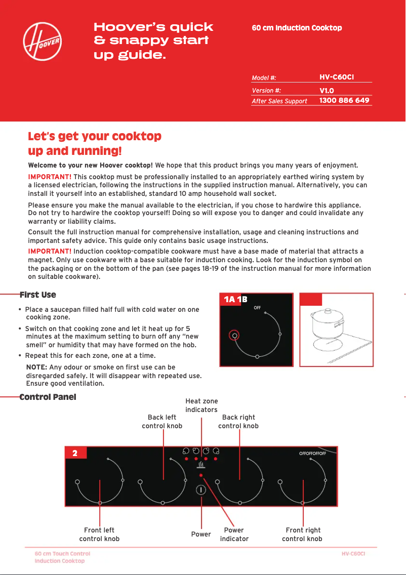 Page 1 de la notice Guide de démarrage rapide Hoover HV-C60CI