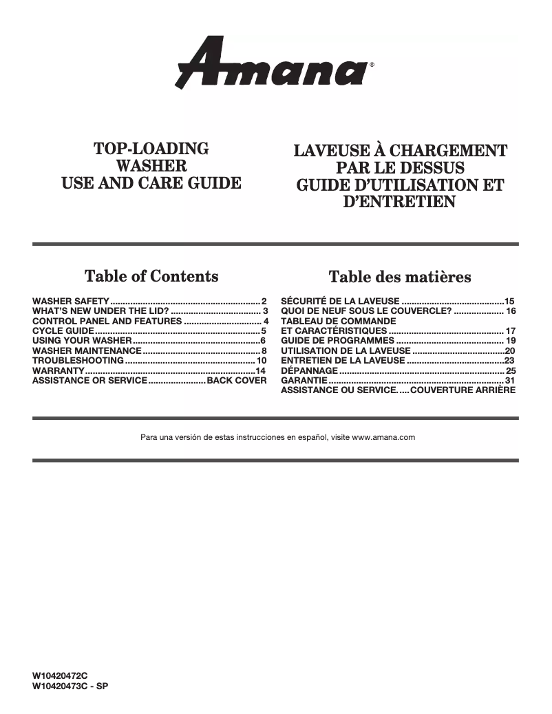 Page 1 de la notice Manuel utilisateur Amana NTW4611BQ