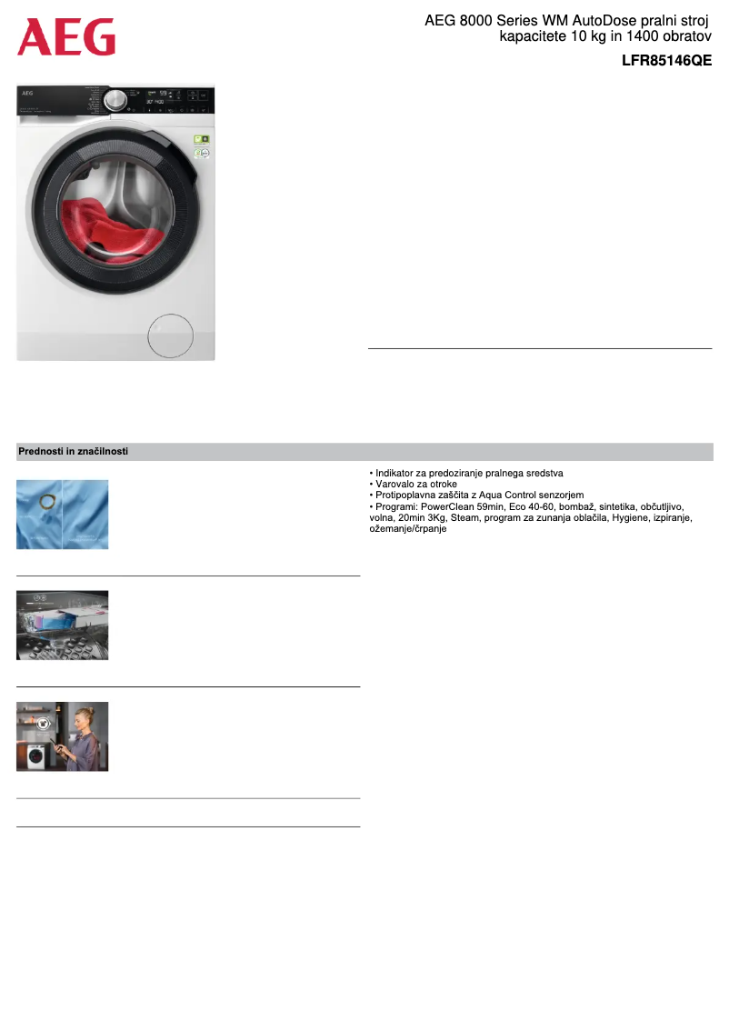 Página 1 del manual Ficha técnica AEG 8000 Series LFR85146QE