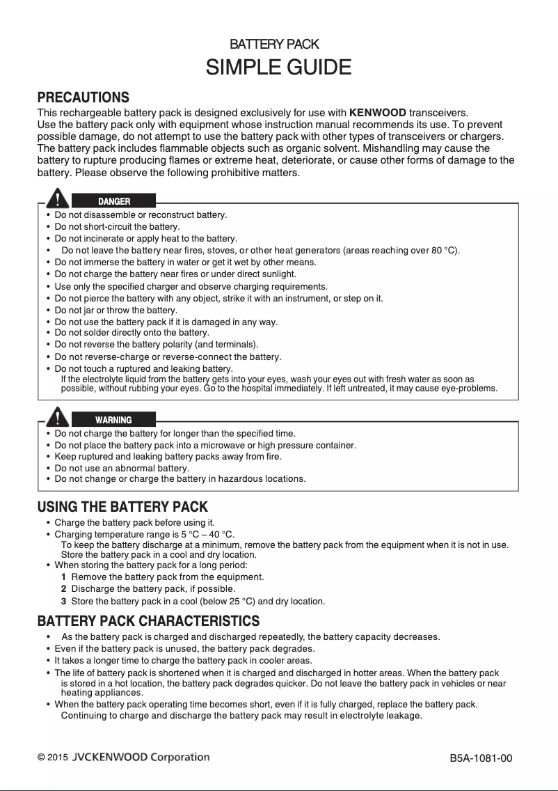 Page 1 de la notice Manuel utilisateur Kenwood KNB-45L