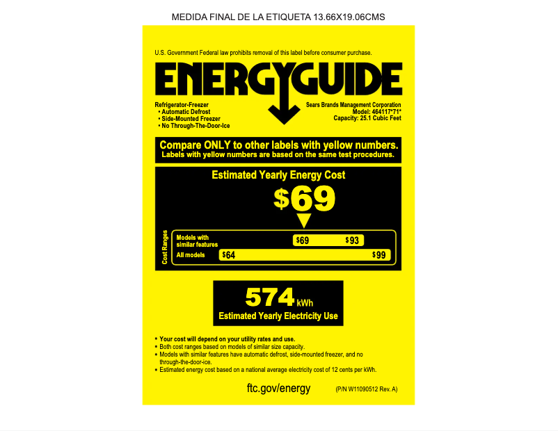 Page 1 de la notice Label énergétique Kenmore 41173