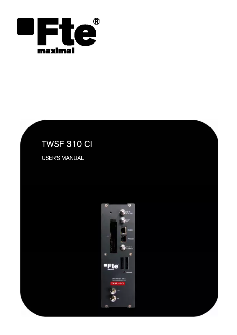 Page n°1 - Manuel utilisateur Fte maximal TWSF 310 CI