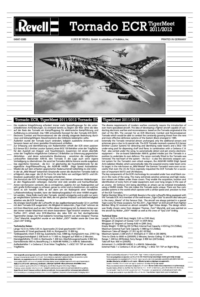 Page 1 de la notice Manuel utilisateur Revell Tornado Lechfeld Tiger 2011