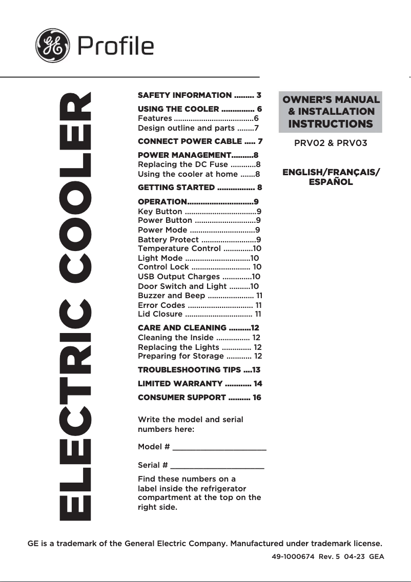 Page 1 de la notice Guide d'installation GE Profile PRV03ATTBB