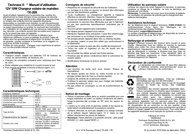 Page n°1 - Manuel utilisateur Technaxx TX-209