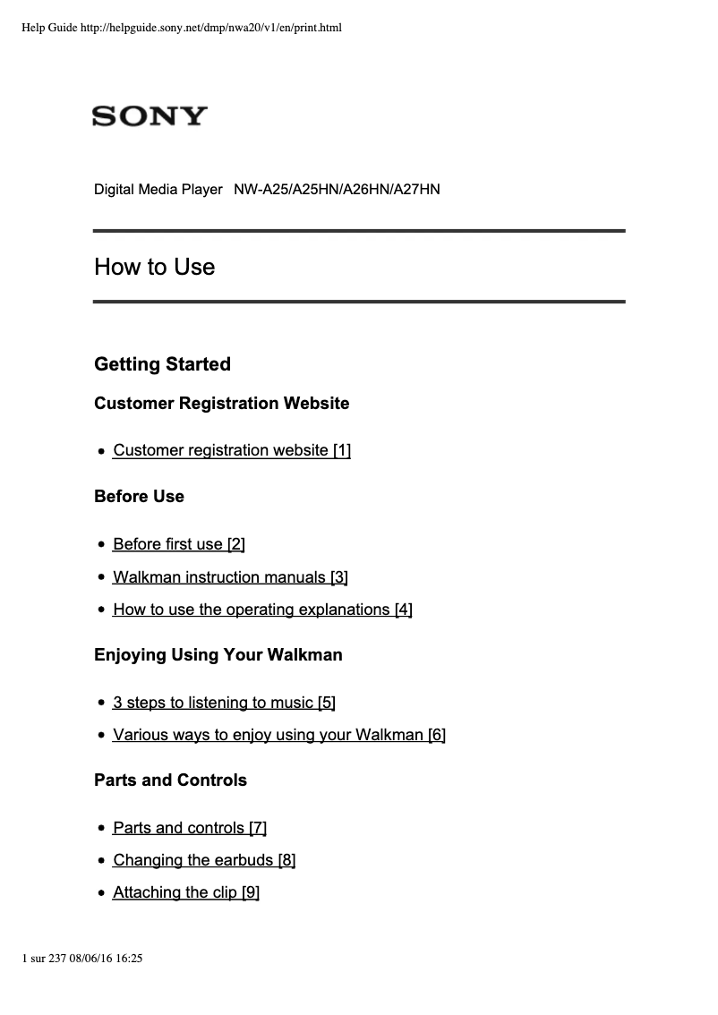 Page 1 de la notice Manuel utilisateur Sony Walkman WM-A26