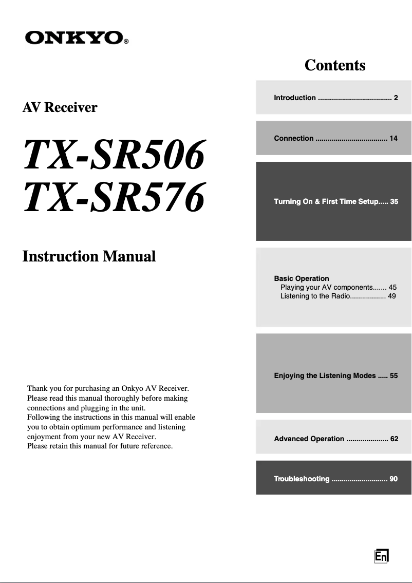 Page 1 of the manual User Manual Onkyo TX-SR506