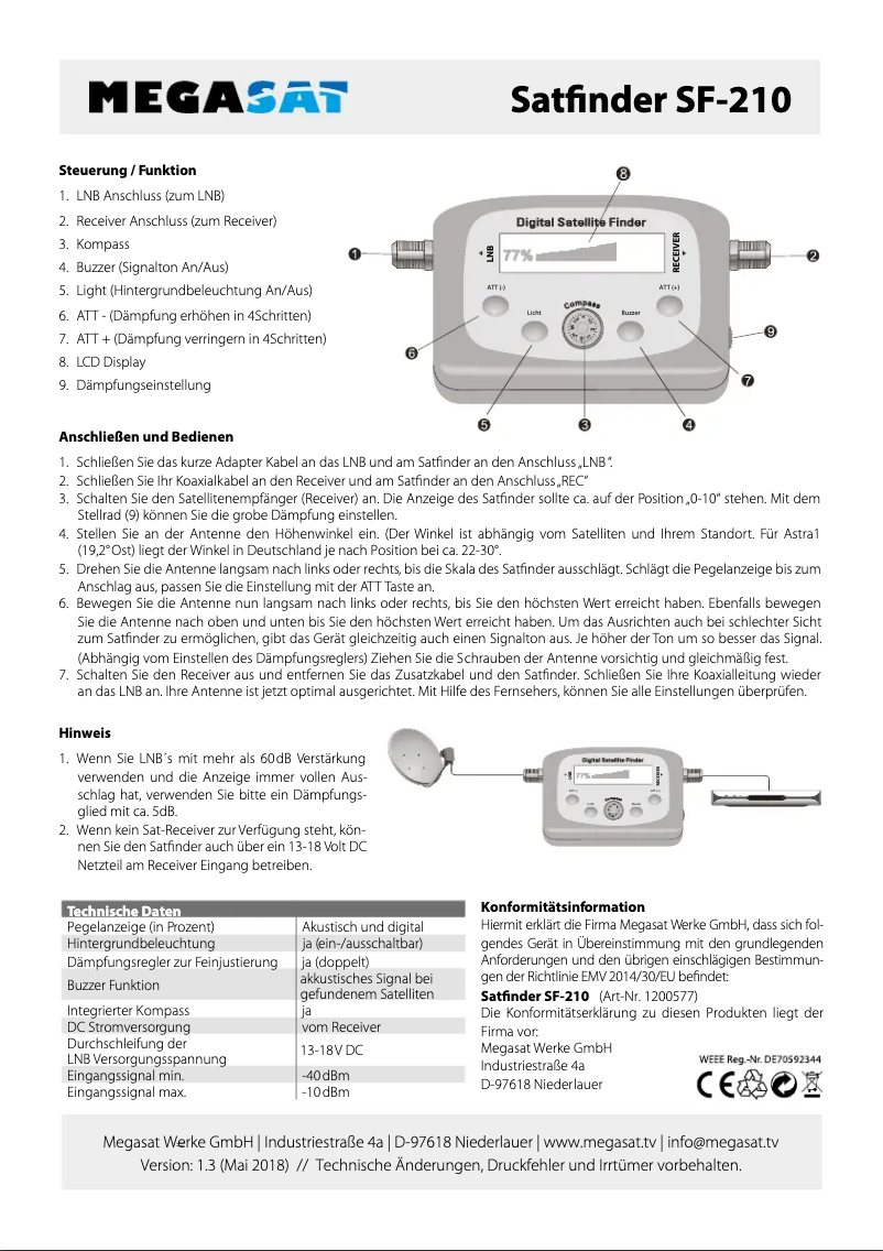 Page n°1 - Manuel utilisateur Megasat Satfinder SF-210