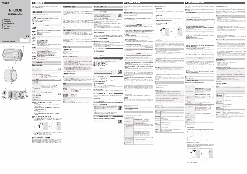 Page 1 de la notice Manuel utilisateur Nikon Nikkor Z 85mm f/1.8 S