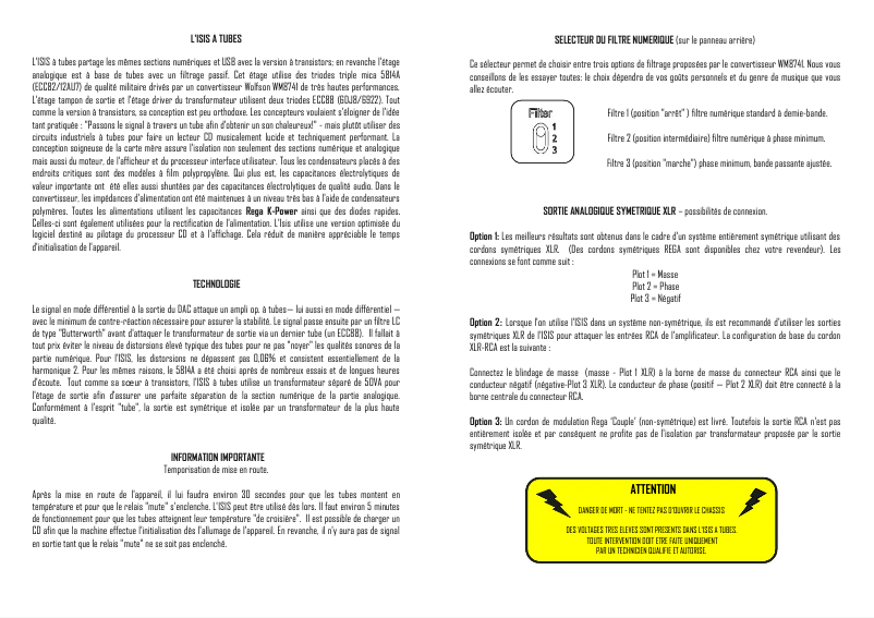 Page 1 de la notice Manuel utilisateur Rega Valve Isis