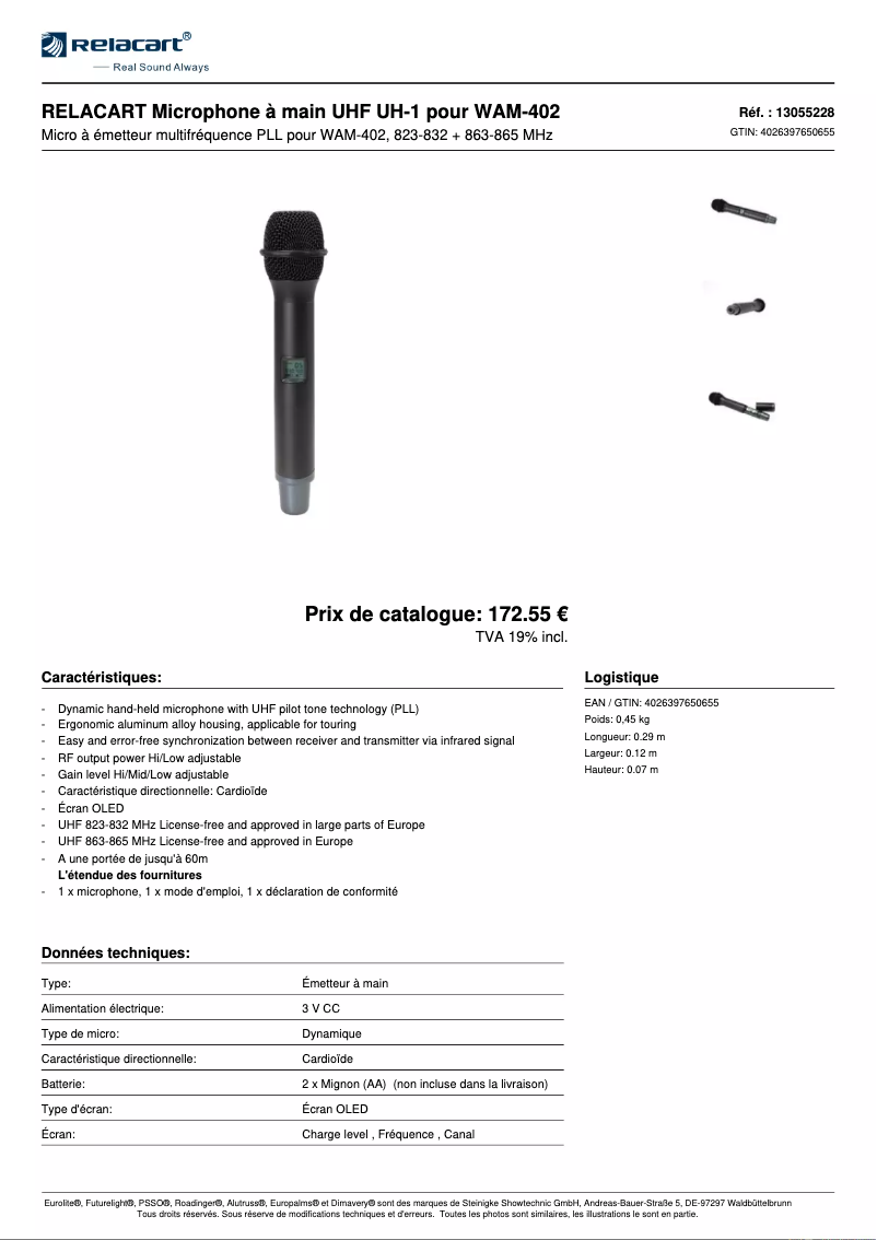 Page n°1 - Fiche technique Relacart UH-1